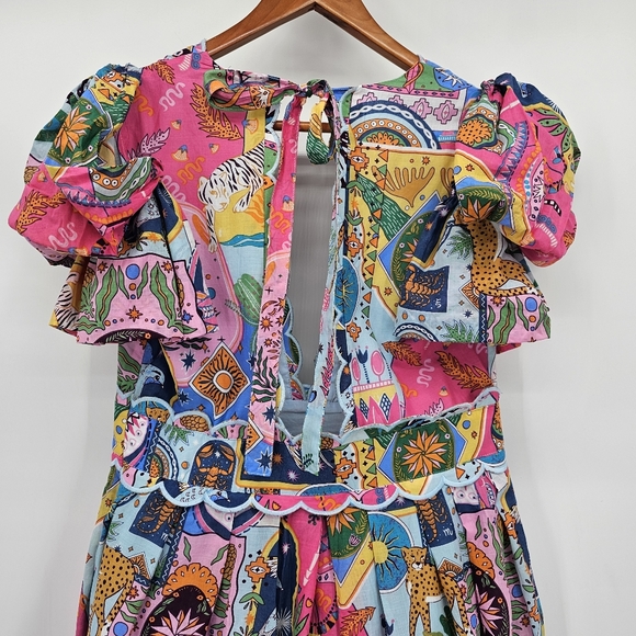 J. Marie Sloane Abstract V-Neck Short Sleeve Bow Midi A-Line Dress Medium New - Picture 5 of 11